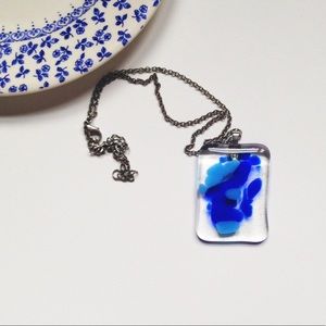 Blue Abstract Glass Pendant Necklace